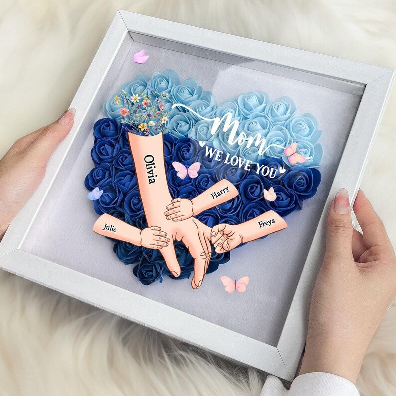 Personalized Handprints Mom And Children Flower Shadow Box | Mother's Day Gifts
