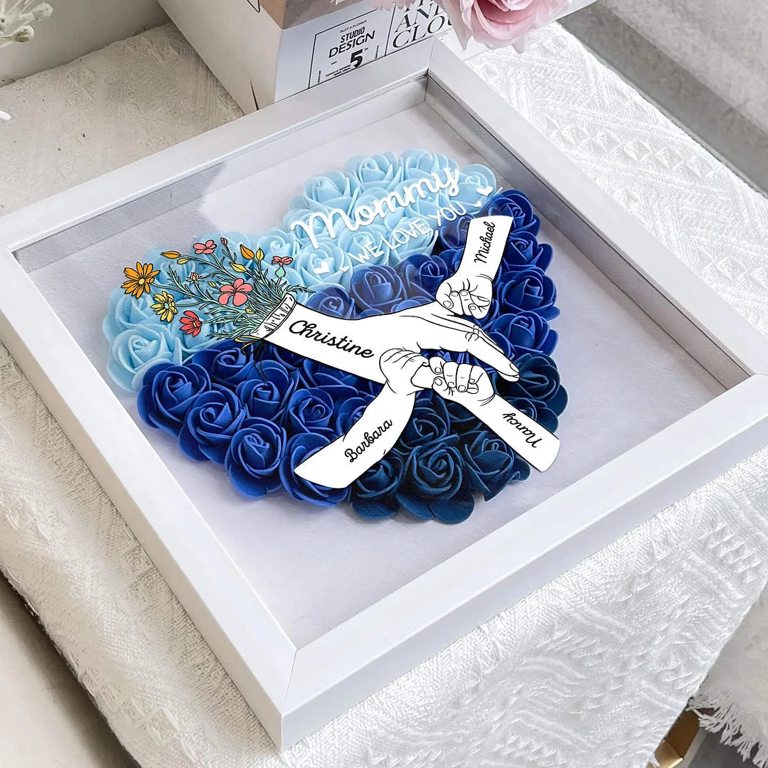 Mom Hands Holding We Love You - Personalized Flower Shadow Box With Led Light
