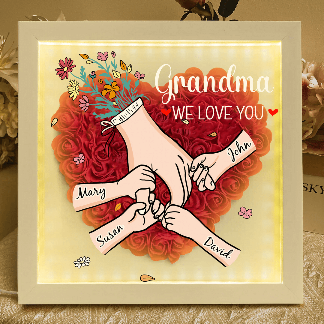 Family Love Blooms Forever - Custom Mother's Day Personalized Flower Shadow Box With Led Light Personalized Gift for mom,grandma