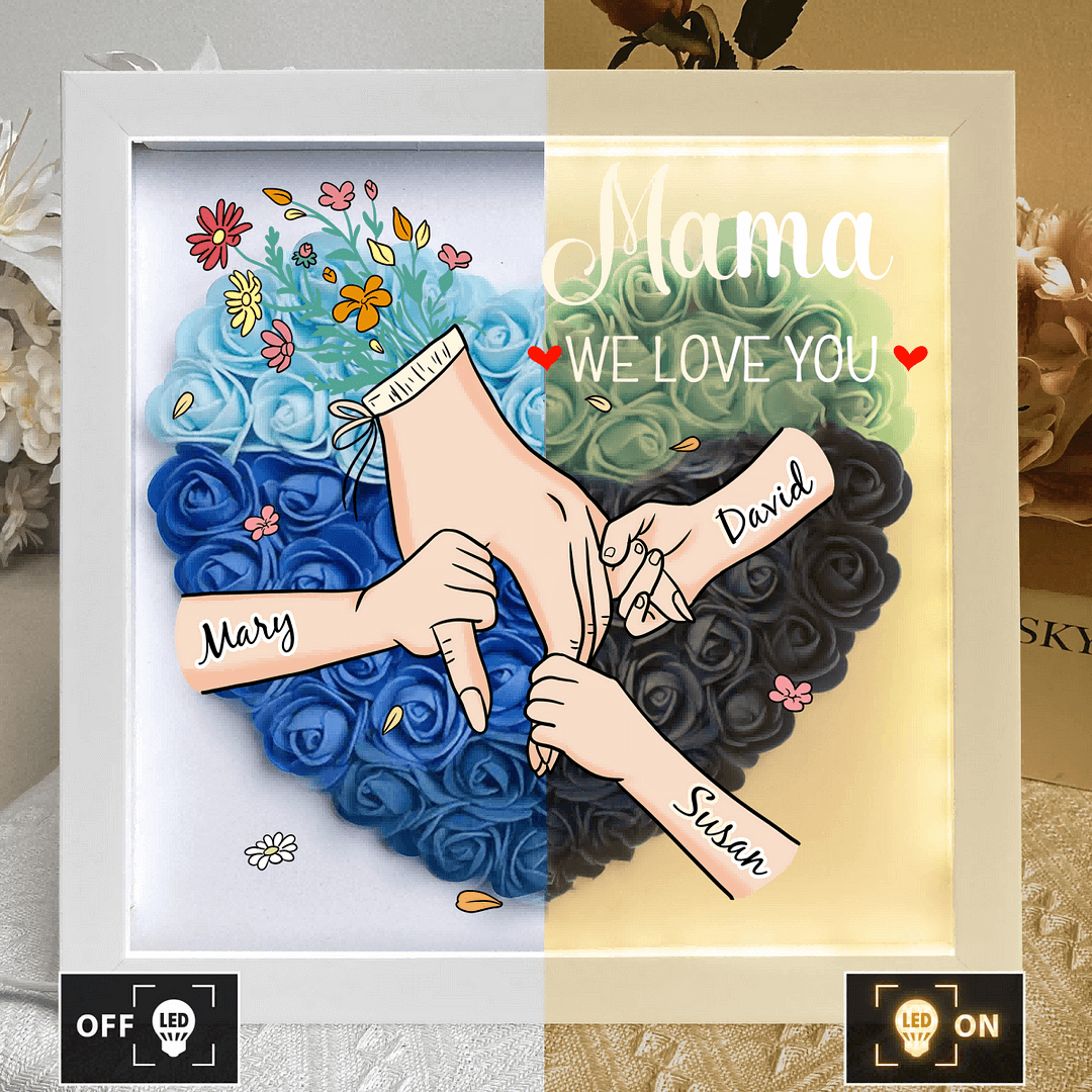 Family Love Blooms Forever - Custom Mother's Day Personalized Flower Shadow Box With Led Light Personalized Gift for mom,grandma