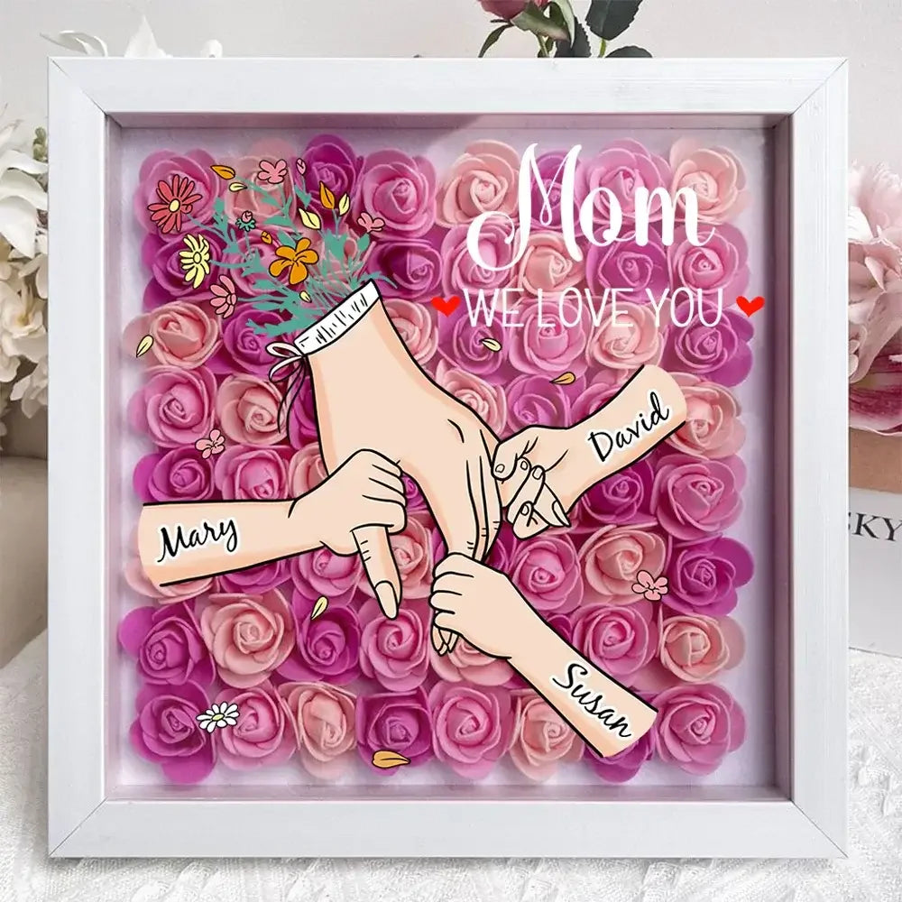 Family Love Blooms Forever - Custom Mother's Day Personalized Flower Shadow Box With Led Light Personalized Gift for mom,grandma