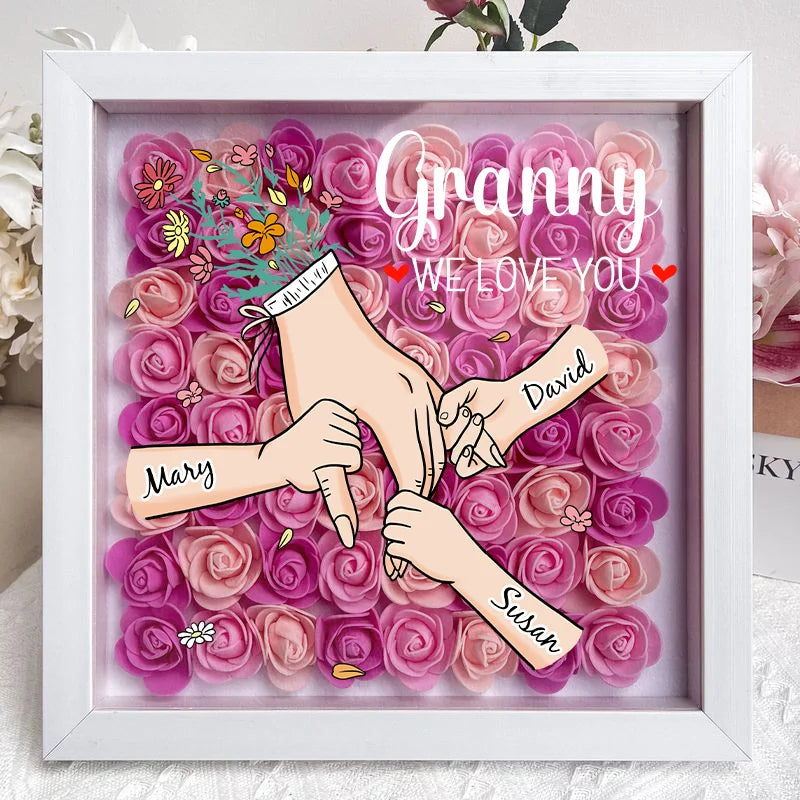Family Love Blooms Forever - Custom Mother's Day Personalized Flower Shadow Box With Led Light Personalized Gift for mom,grandma