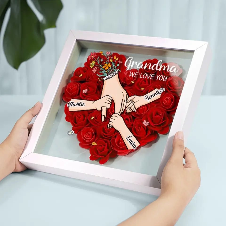 Family Love Blooms Forever - Custom Mother's Day Personalized Flower Shadow Box With Led Light Personalized Gift for mom,grandma