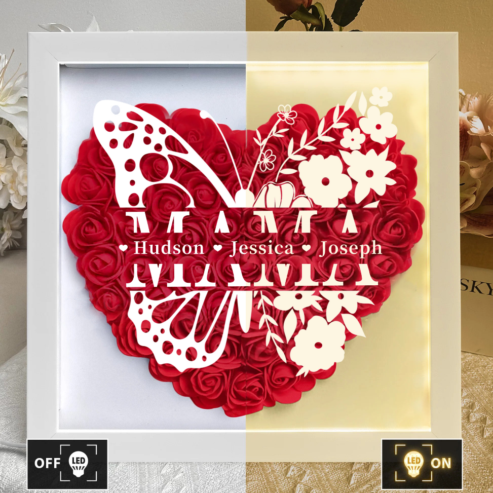 A Love That Lives On - Personalized Flower Shadow Box LED Light - A Memorial Gift With Butterflies | Mother's Day Gifts