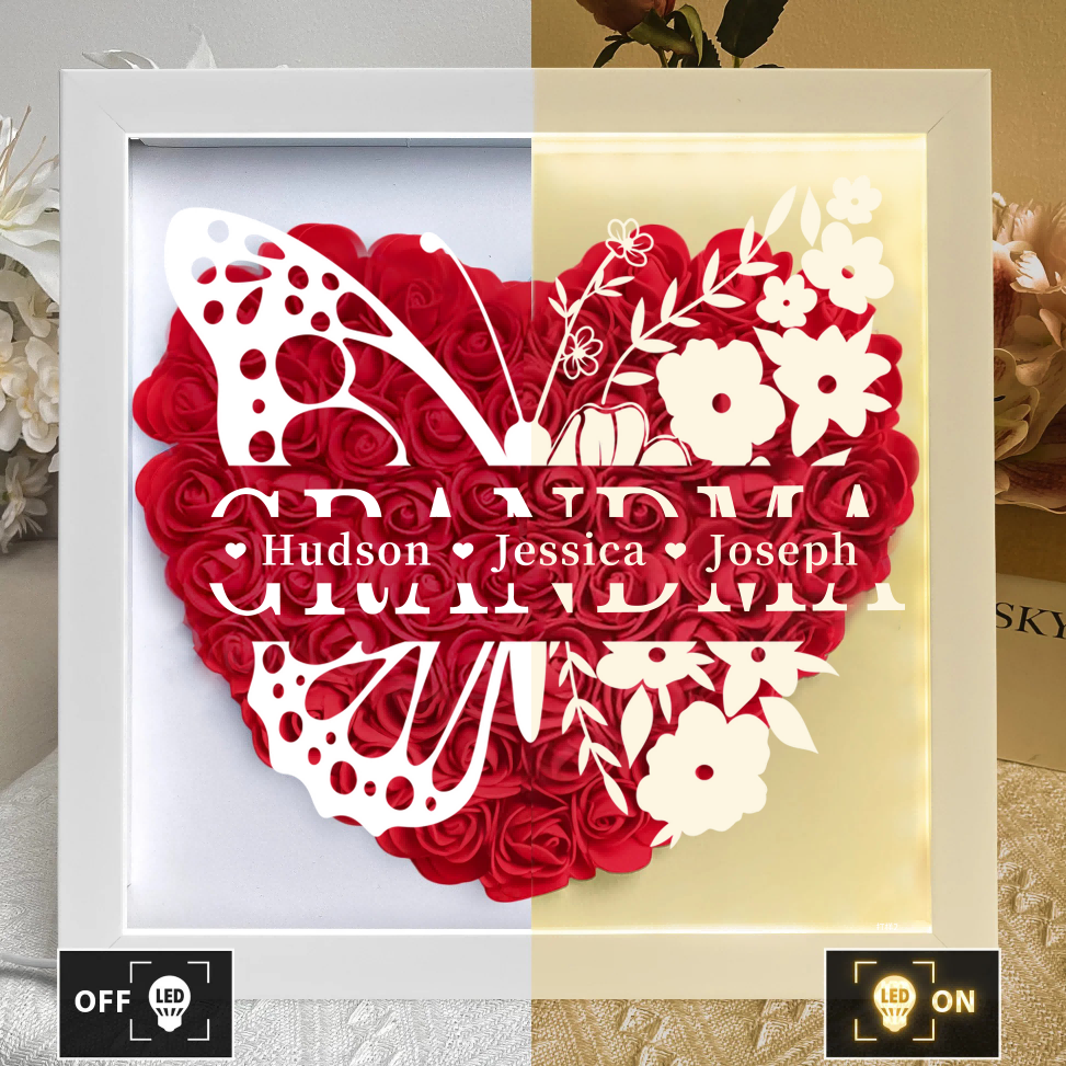 A Love That Lives On - Personalized Flower Shadow Box LED Light - A Memorial Gift With Butterflies | Mother's Day Gifts