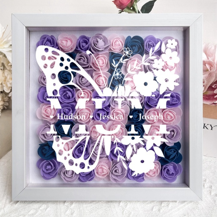 A Love That Lives On - Personalized Flower Shadow Box LED Light - A Memorial Gift With Butterflies | Mother's Day Gifts