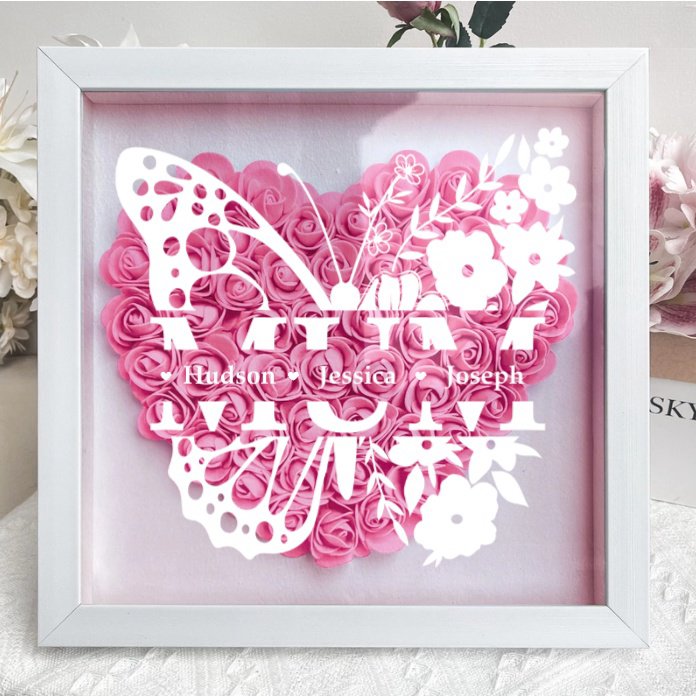 A Love That Lives On - Personalized Flower Shadow Box LED Light - A Memorial Gift With Butterflies | Mother's Day Gifts
