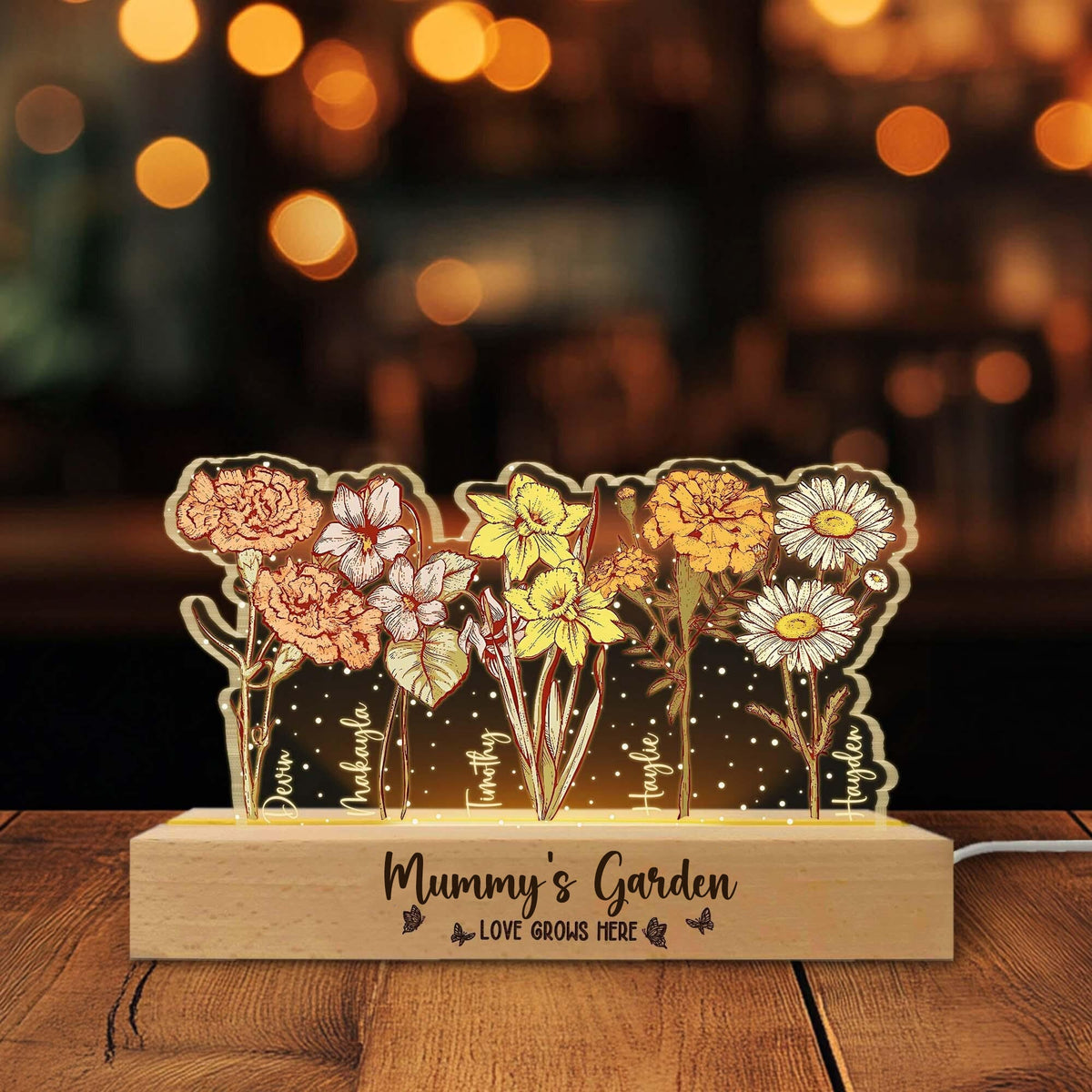 Customized Grandma's/Mom's Garden Night Light – Personalized Birth Month Flower LED Lamp