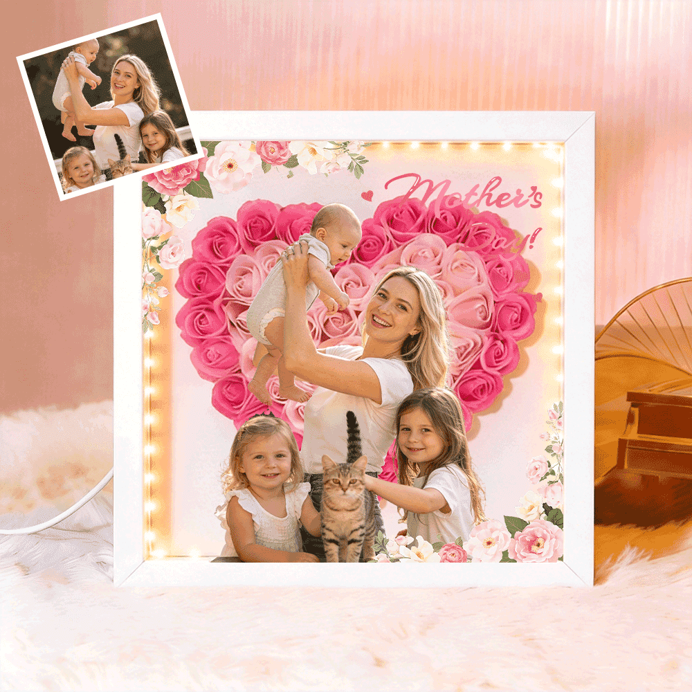 Personalized Flower Shadow Box - Custom Photo Gift For Mom, Gift For Mother's Day