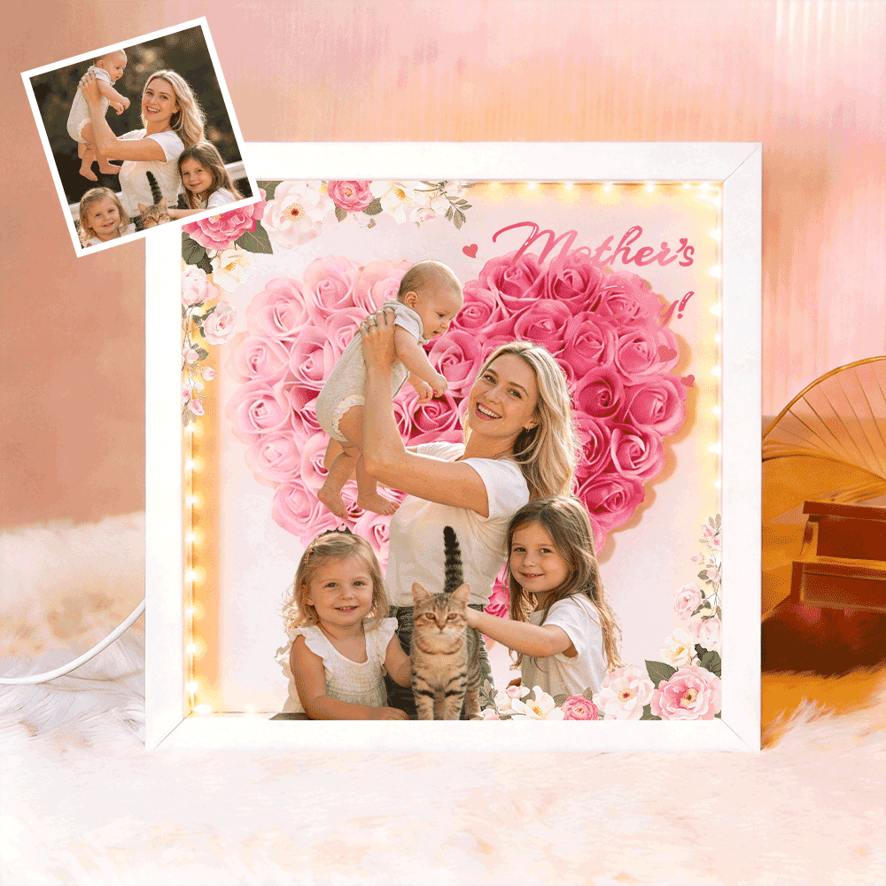 Personalized Flower Shadow Box - Custom Photo Gift For Mom, Gift For Mother's Day