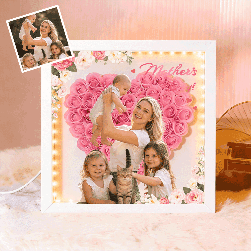 Personalized Flower Shadow Box - Custom Photo Gift For Mom, Gift For Mother's Day