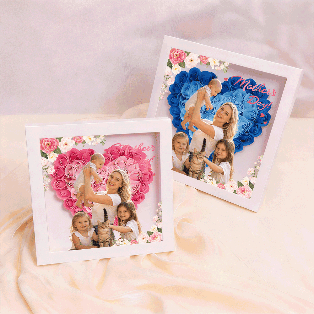 Personalized Flower Shadow Box - Custom Photo Gift For Mom, Gift For Mother's Day