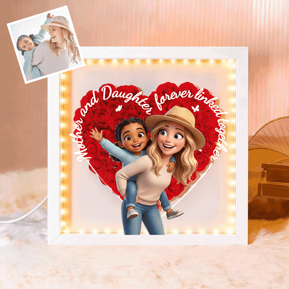 Mother & Daughter Forever Linked Together Flower Shadow Box – Personalized Photo Gift for Mom | Perfect Mother’s Day Gift