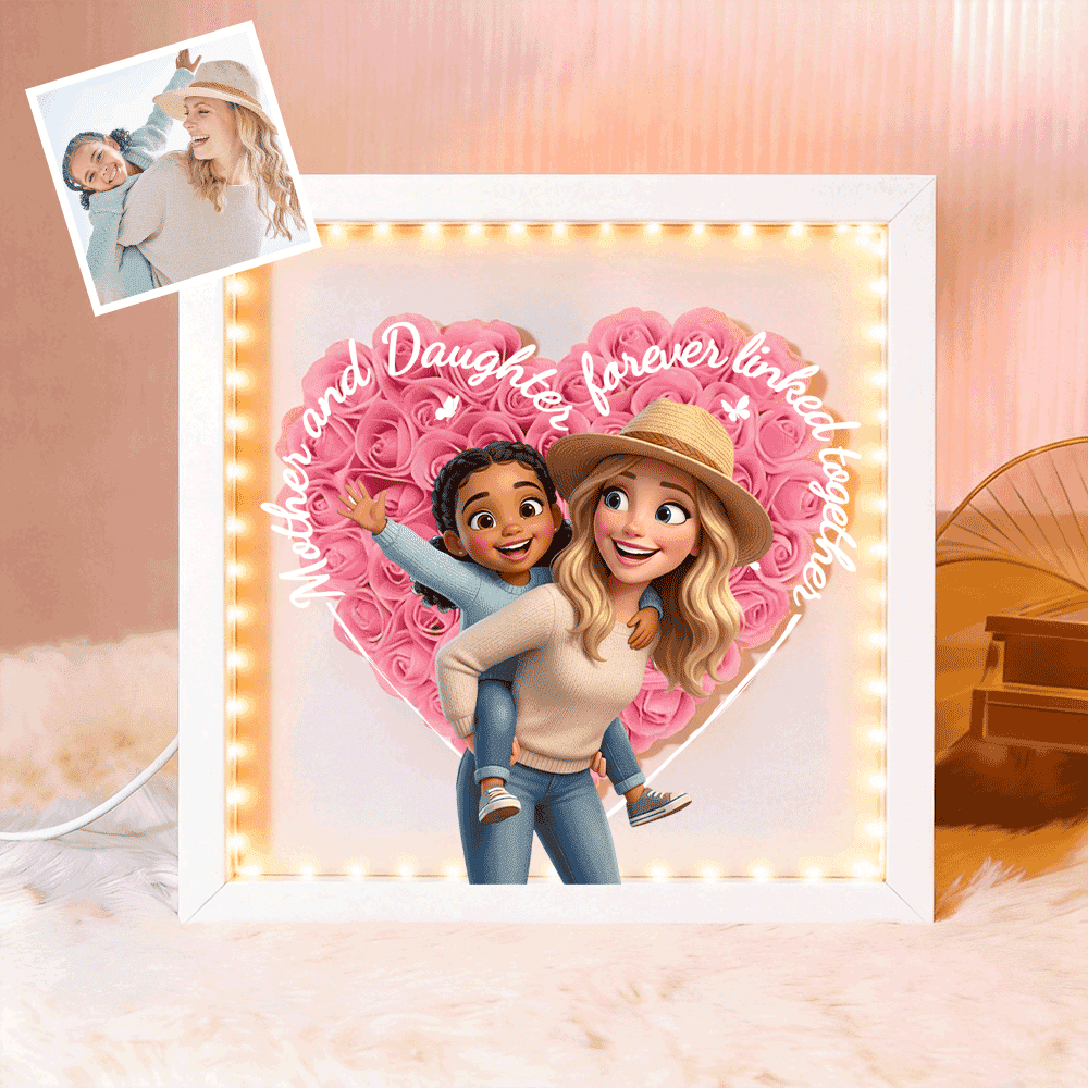 Mother & Daughter Forever Linked Together Flower Shadow Box – Personalized Photo Gift for Mom | Perfect Mother’s Day Gift