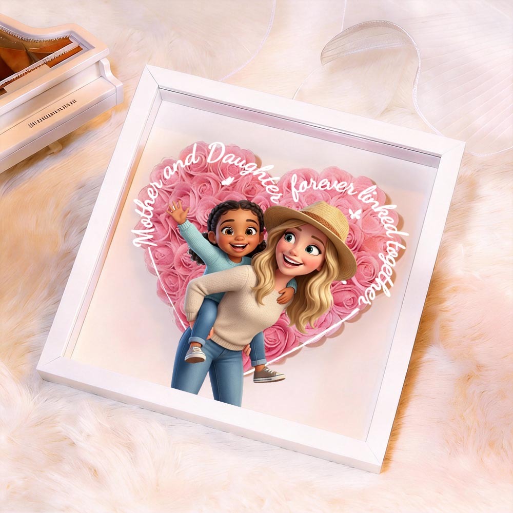 Mother & Daughter Forever Linked Together Flower Shadow Box – Personalized Photo Gift for Mom | Perfect Mother’s Day Gift