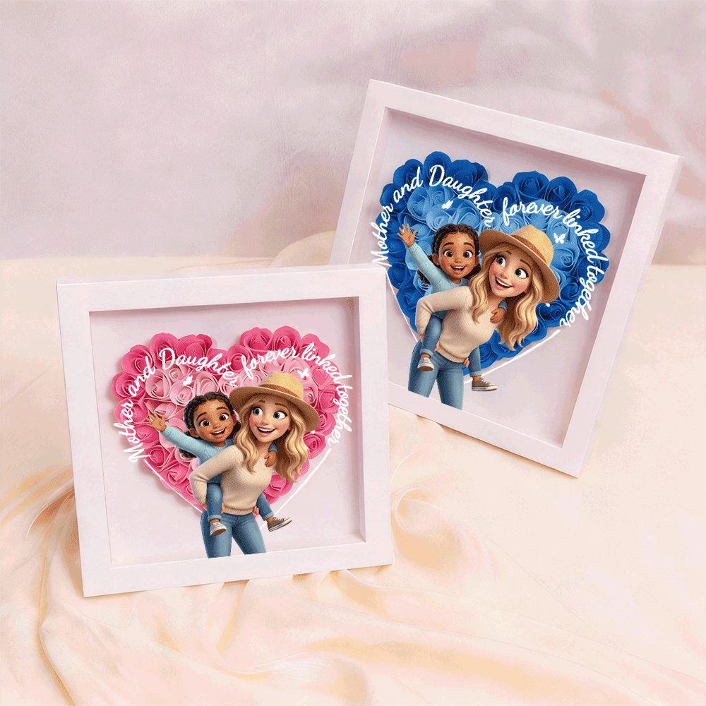 Mother & Daughter Forever Linked Together Flower Shadow Box – Personalized Photo Gift for Mom | Perfect Mother’s Day Gift