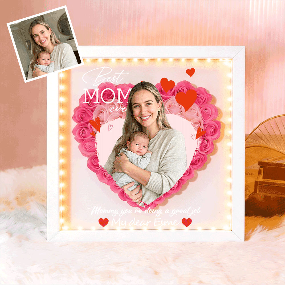 Custom Best Mom Ever Photo Flower Shadow Box, A Mother's Day Gift For Mum