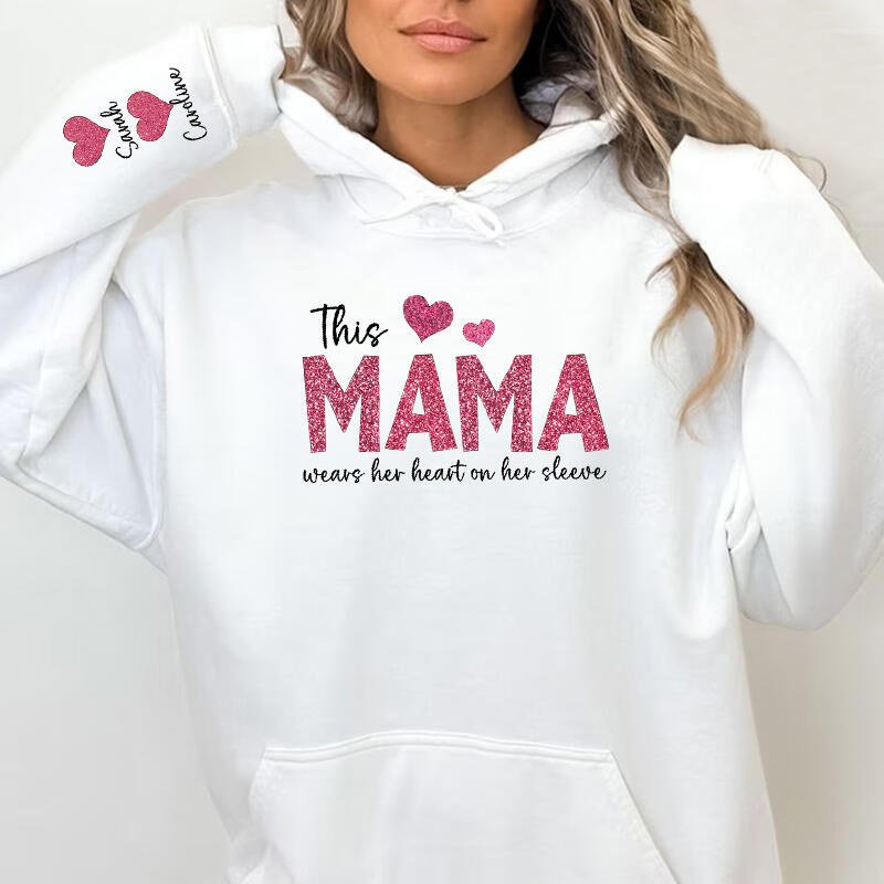 Personalized Hoodie This Mama Wears Her Heart On Her Sleeve Custom  Design Exquisite Mother's Day Gift