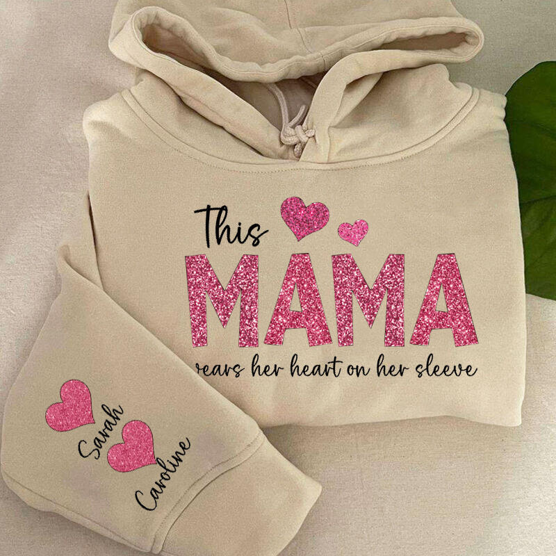 Personalized Hoodie This Mama Wears Her Heart On Her Sleeve Custom  Design Exquisite Mother's Day Gift