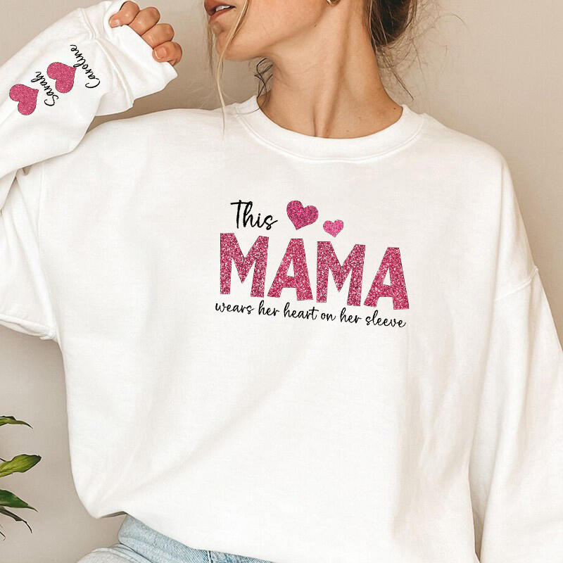 Personalized Hoodie This Mama Wears Her Heart On Her Sleeve Custom  Design Exquisite Mother's Day Gift