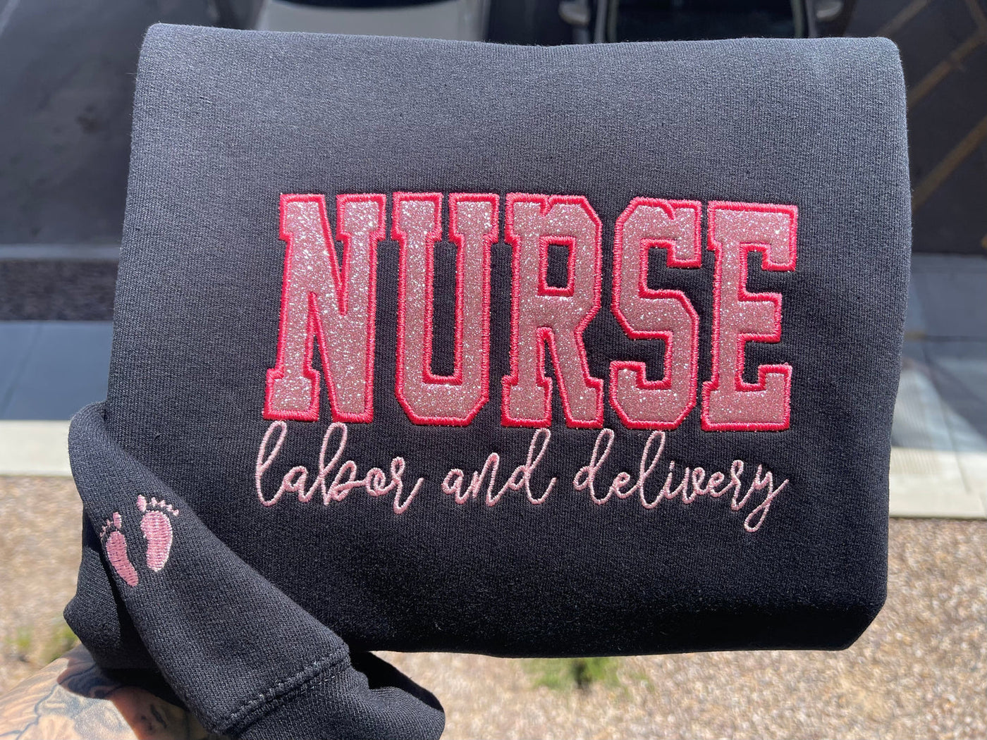 Custom Glitter Embroidered Nurse Sweatshirt | Gift for Mom