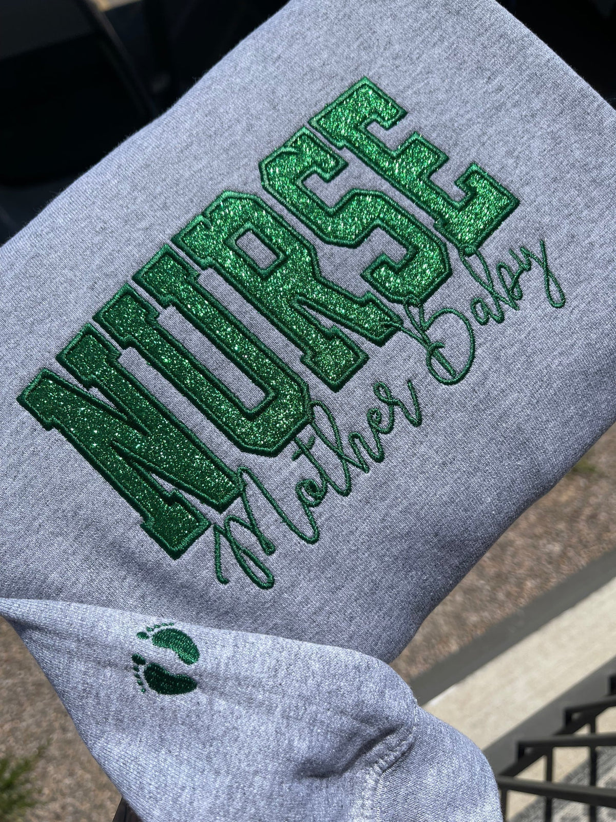 Custom Glitter Embroidered Nurse Sweatshirt | Gift for Mom