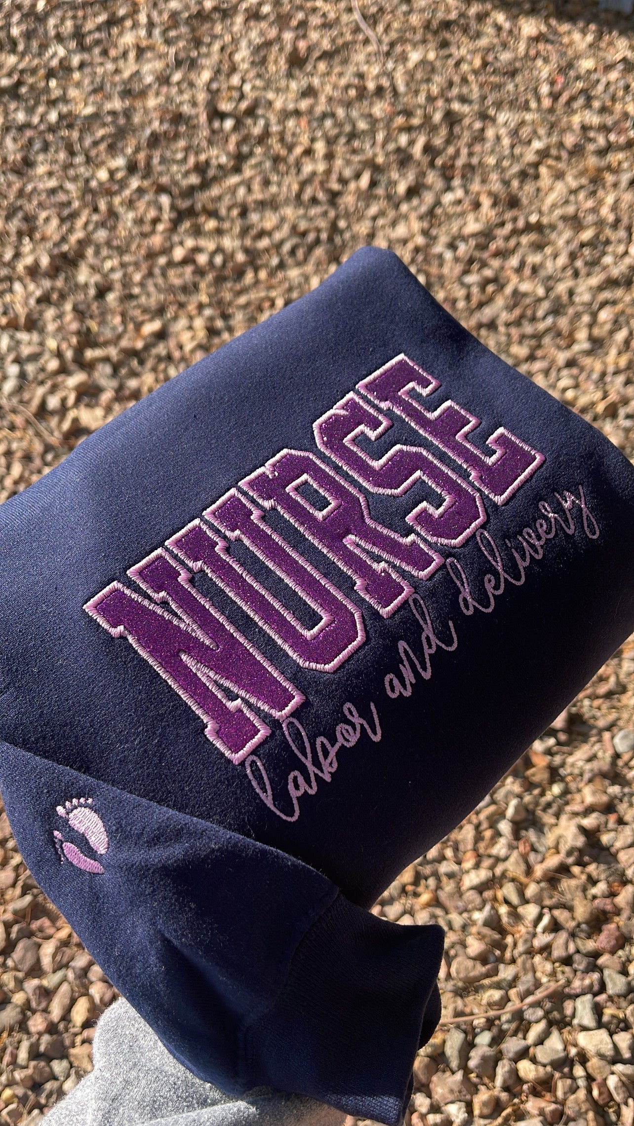Custom Glitter Embroidered Nurse Sweatshirt | Gift for Mom
