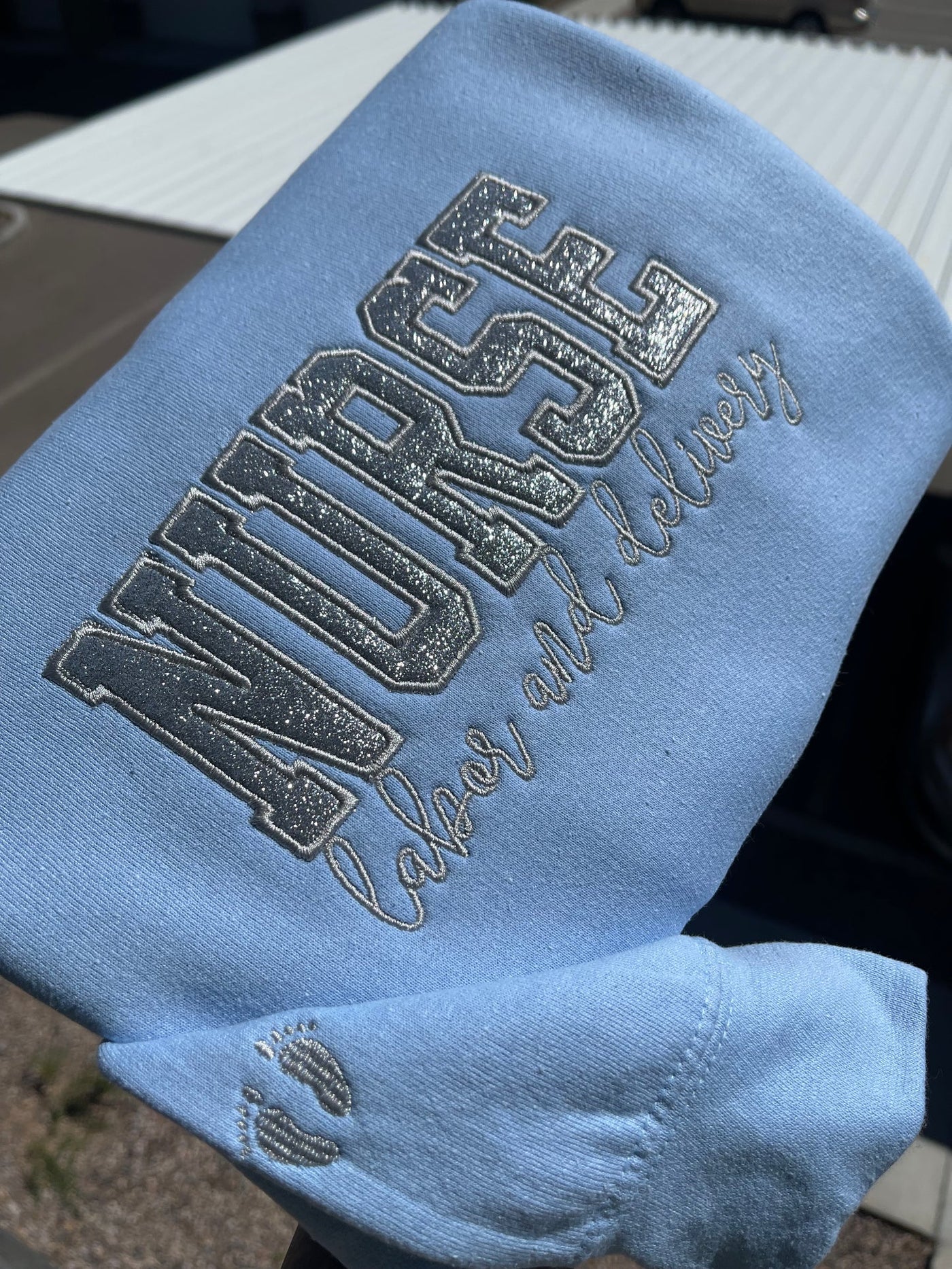 Custom Glitter Embroidered Nurse Sweatshirt | Gift for Mom