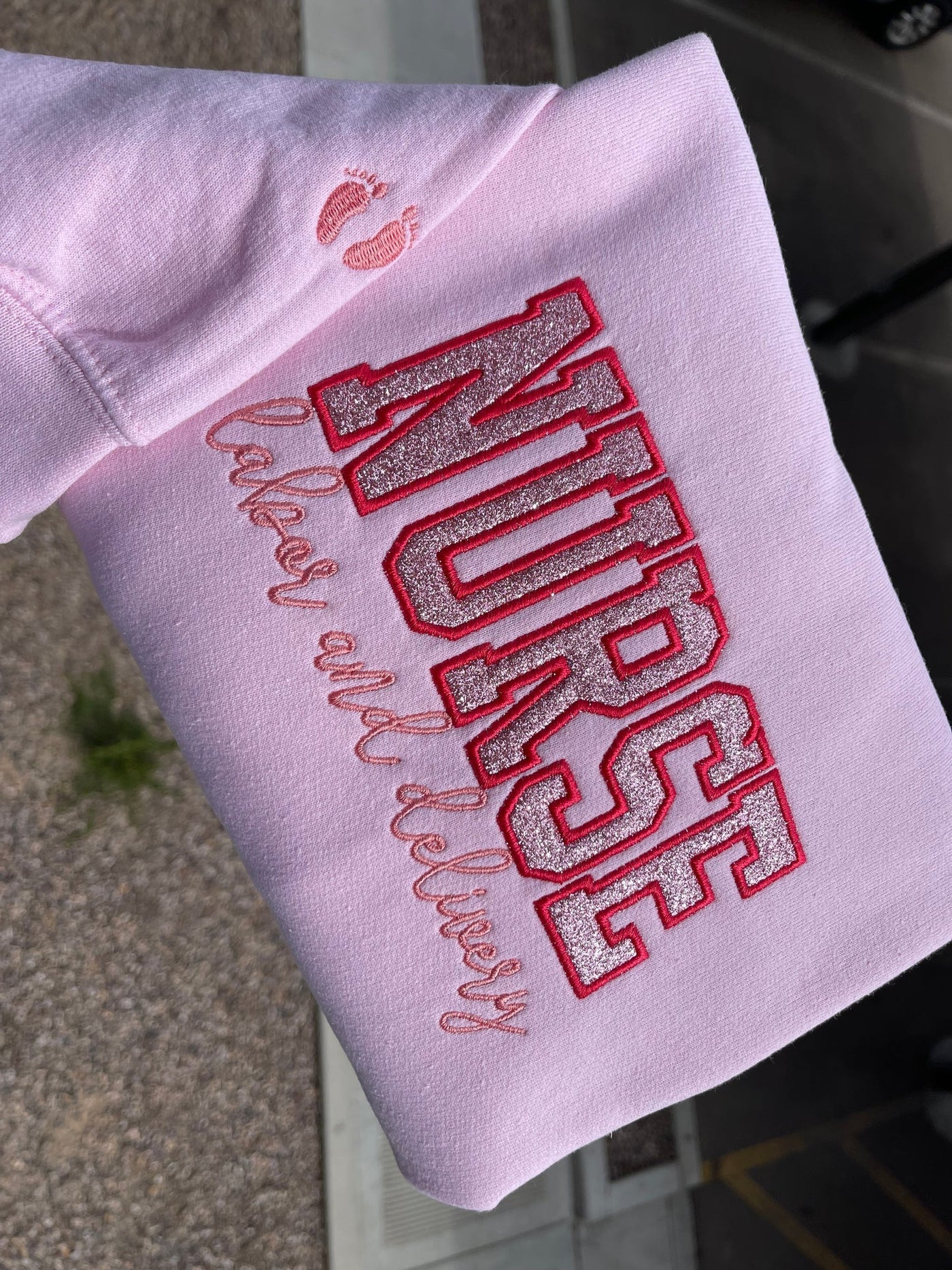 Custom Glitter Embroidered Nurse Sweatshirt | Gift for Mom