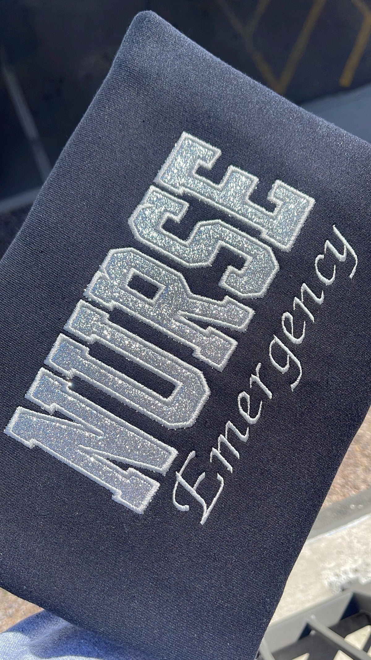 Custom Glitter Embroidered Nurse Sweatshirt | Gift for Mom