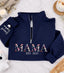 Embroidered Floral Mama Quarter Zip Sweatshirt with Names on Sleeve | Mother's Day Gift