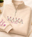 Embroidered Floral Mama Quarter Zip Sweatshirt with Names on Sleeve | Mother's Day Gift