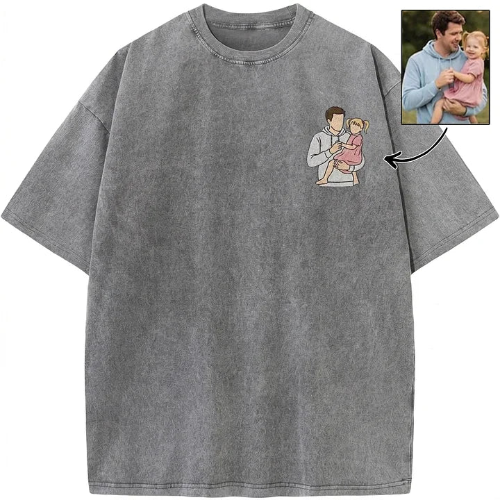 Custom Personalized Dad Portrait Embroidered Washed Sweatshirt, Hoodie & T-Shirt