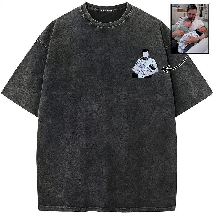 Custom Personalized Dad Portrait Embroidered Washed Sweatshirt, Hoodie & T-Shirt