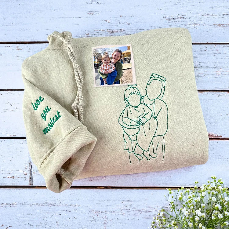 Custom Mama,Mom Portrait Embroidered T-shirt Sweatshirt | Gifts for Mom