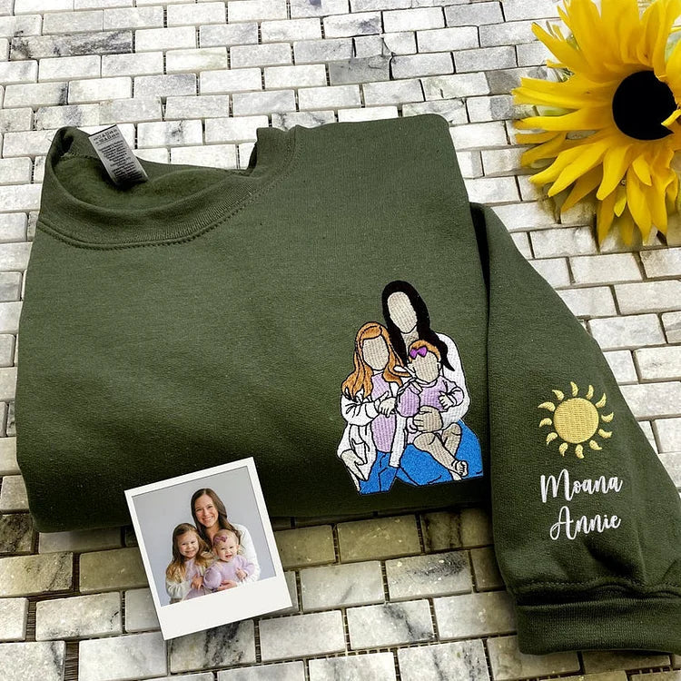 Custom Mama,Mom Portrait Embroidered T-shirt Sweatshirt | Gifts for Mom
