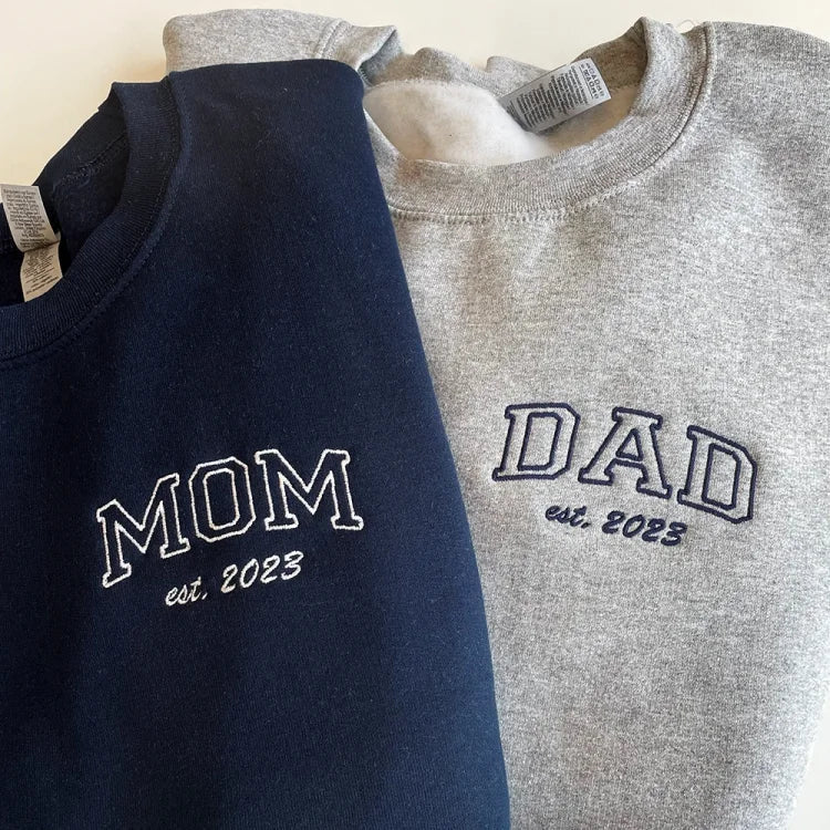 Custom Embroidered Mom & Dad Sweatshirt | Gift for Mom & Dad