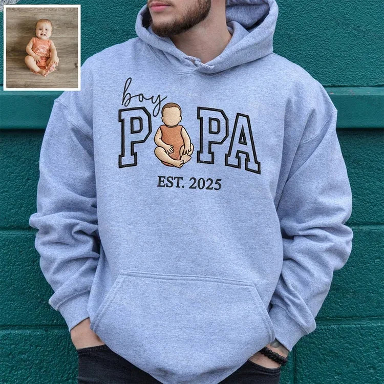 Custom Embroidered Boy Dad Portrait Sweatshirt with Baby Photo - Father's Day Gift