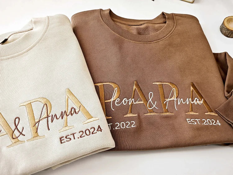 Custom Embroidered PAPA Est Sweatshirt with Kids' Names | Father's Day Gift