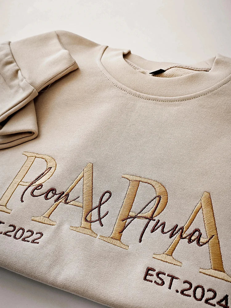 Custom Embroidered PAPA Est Sweatshirt with Kids' Names | Father's Day Gift