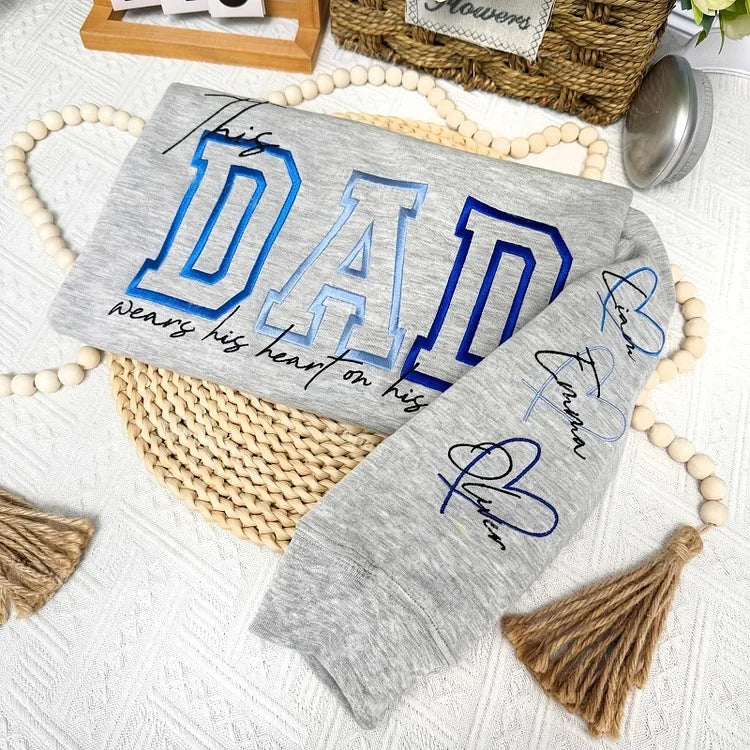 Personalized "Heart on Sleeve" Embroidered Sweatshirt for Dad | Father's Day Gift