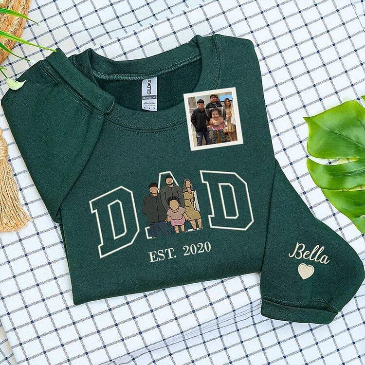 Custom Embroidered Dad Sweatshirt with Family Portrait | Father's Day Gift