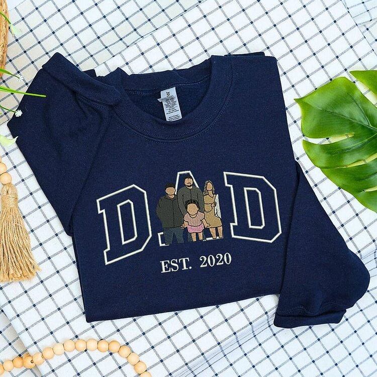 Custom Embroidered Dad Sweatshirt with Family Portrait | Father's Day Gift