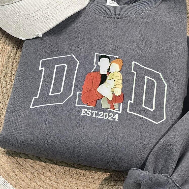 Custom Embroidered Dad Sweatshirt with Family Portrait | Father's Day Gift