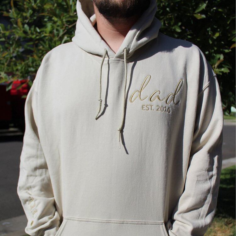 Custom Embroidered Dad Sweatshirt with Kid's Name on Sleeve | Father's Day Gift