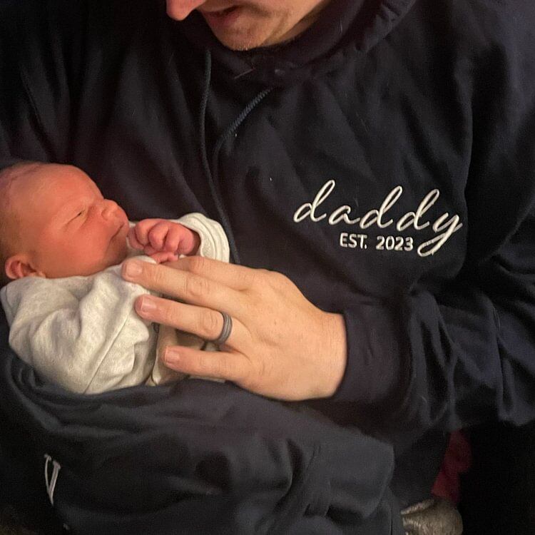 Custom Embroidered Dad Sweatshirt with Kid's Name on Sleeve | Father's Day Gift