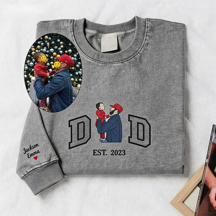 Custom Dad Portrait Embroidered Vintage Washed Sweatshirt | Father's Day Gift