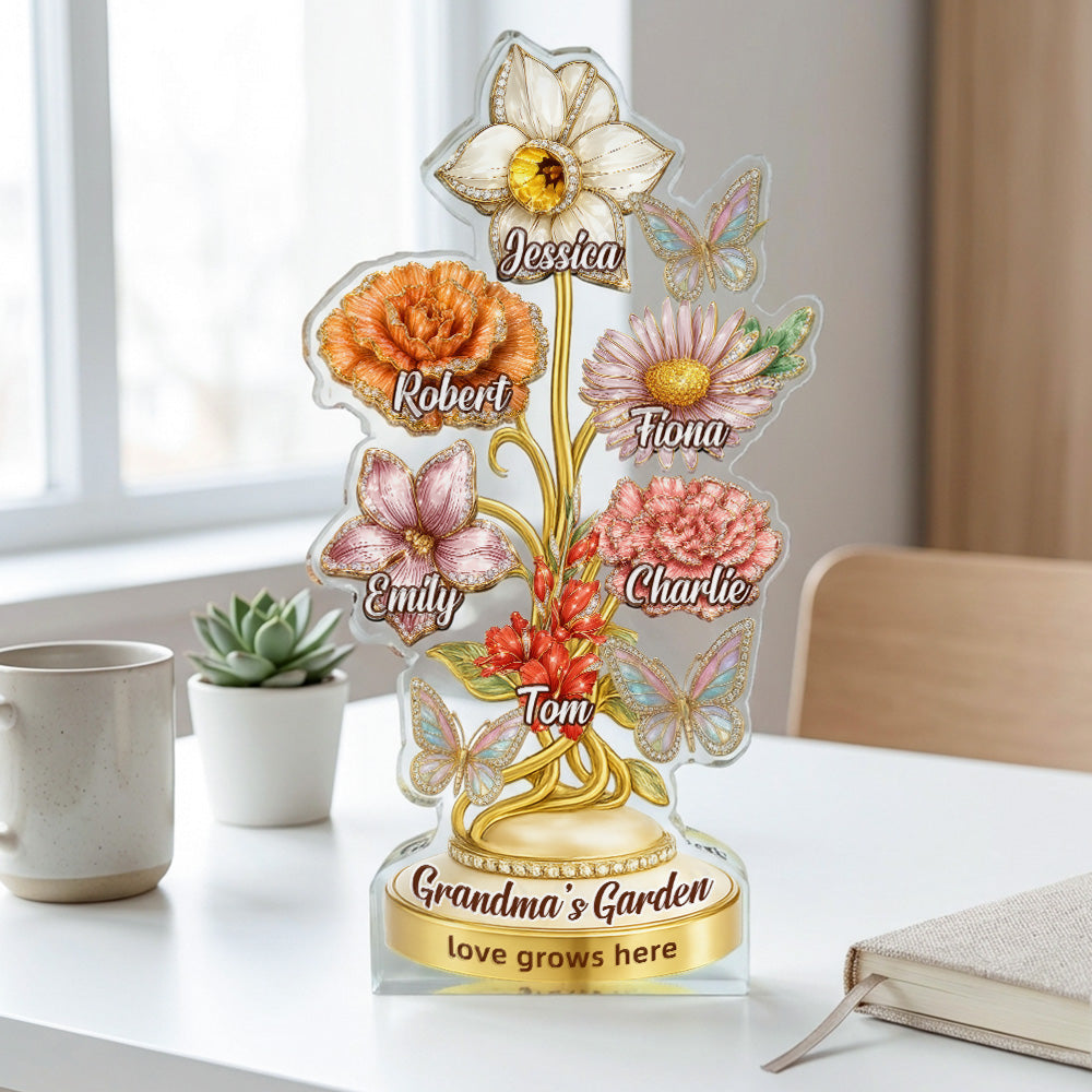 Personalized Mom's Garden Birth Month Diamond Flower Acrylic Block Plaque | Mother's Day Gift