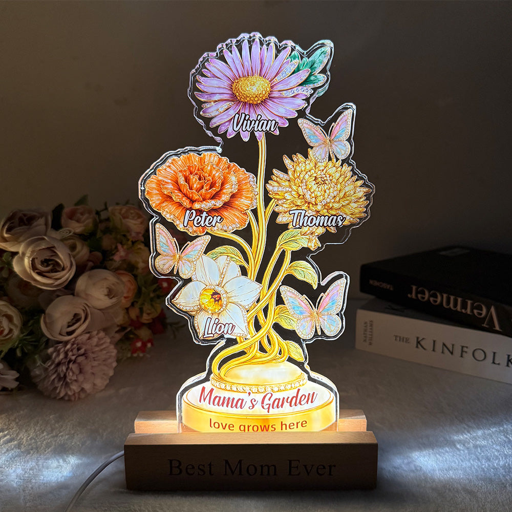 Personalized Mom's Garden Birth Month Diamond Flower Acrylic Block Plaque | Mother's Day Gift