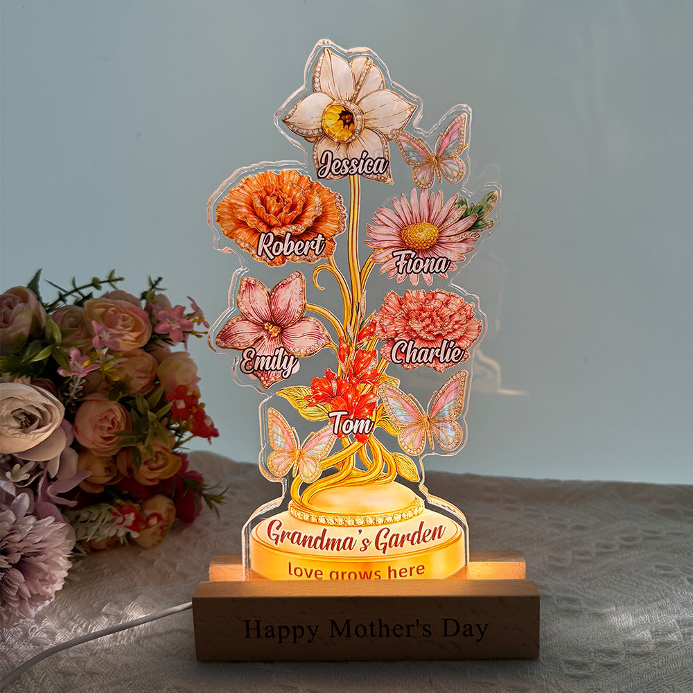 Personalized Mom's Garden Birth Month Diamond Flower Acrylic Block Plaque | Mother's Day Gift
